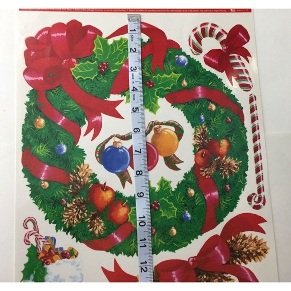 Vintage Christmas Window Clings 4 Sheets 33 pieces Ornaments Wreath Candy Cane - Picture 9 of 12